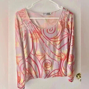 Entracte Paris Eclectic Lightweight Semi-Sheer Floral Blouse With Velvet Size 3